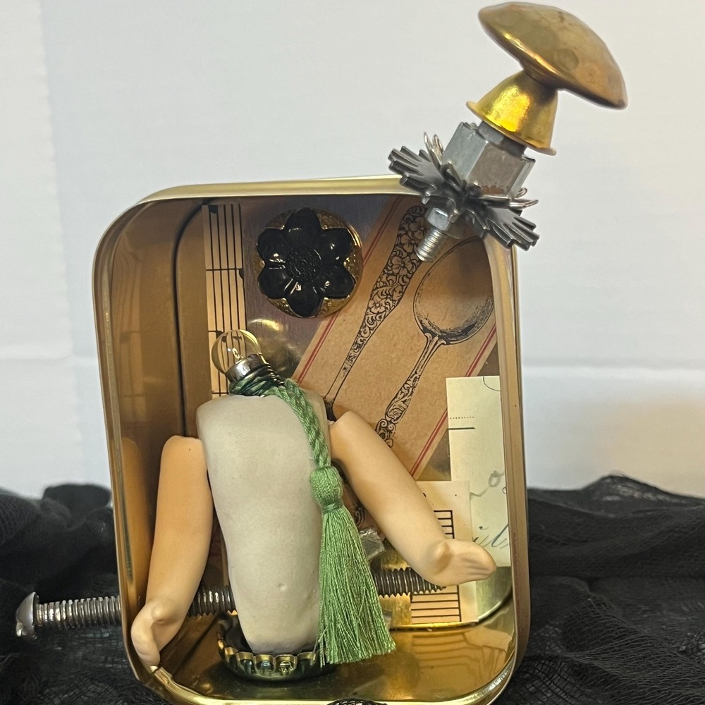 Antique porcelain doll assemblage decor figure‎ creepy one of a kind